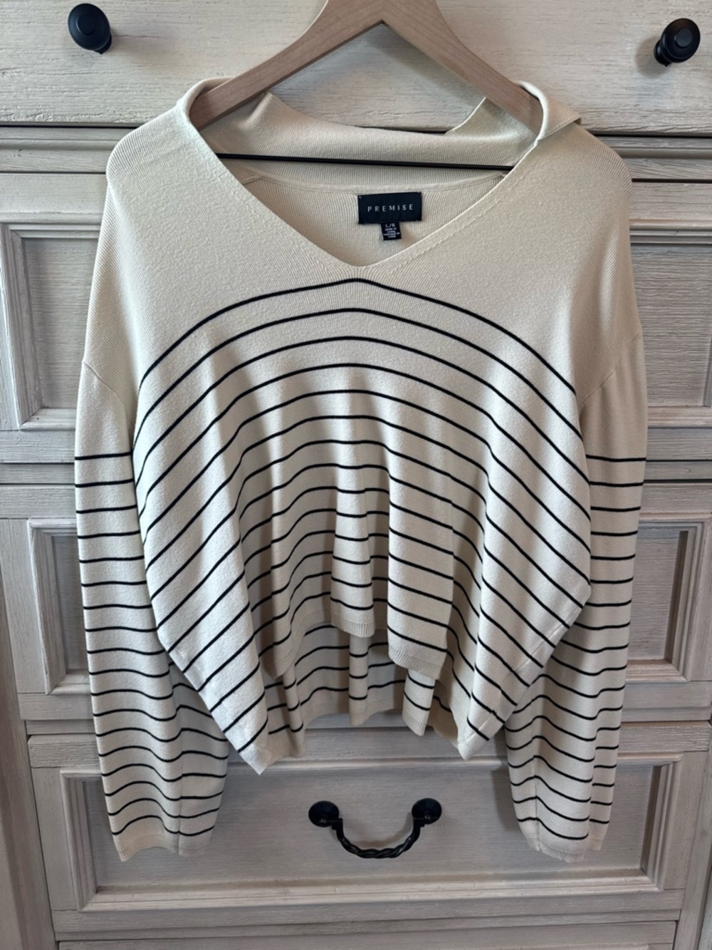 Premise Cream Sweater with Black Horizontal Stripes